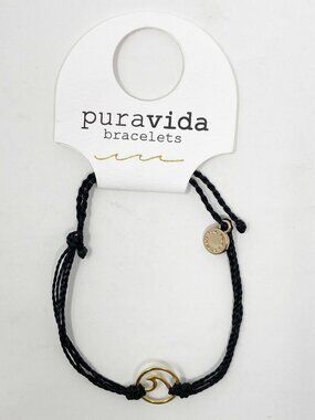 PURA VIDA | Black Bracelet with Gold Wave Charm